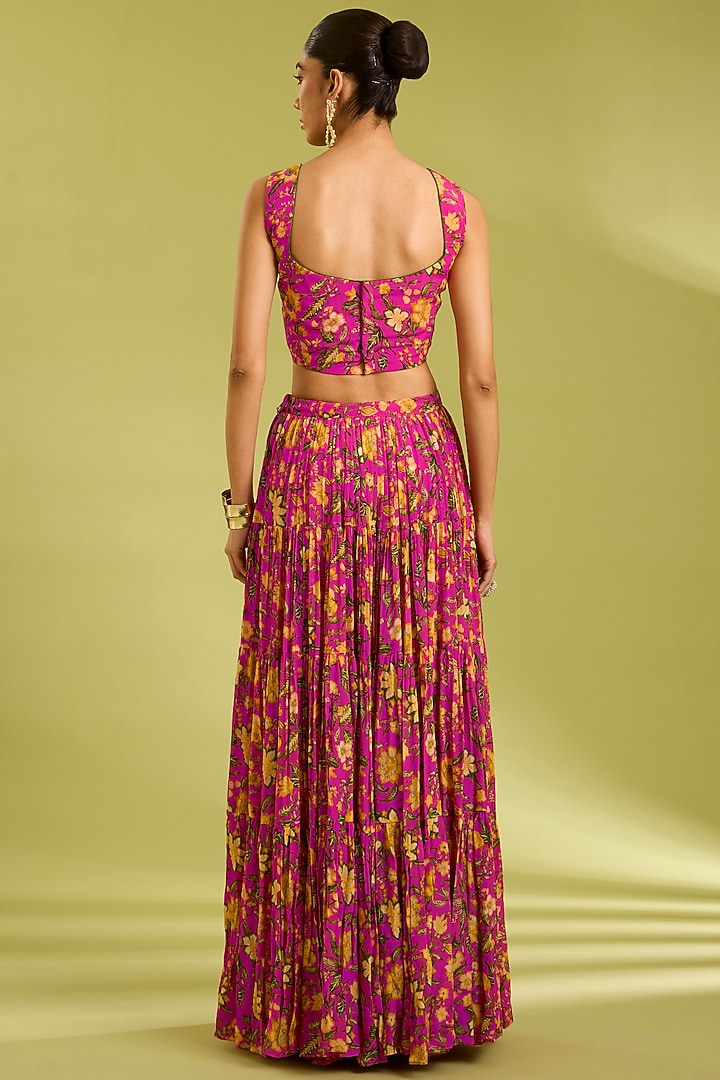 Pink Crepe Floral Printed Lehenga Set by Ewoke at Pernia's Pop Up Shop