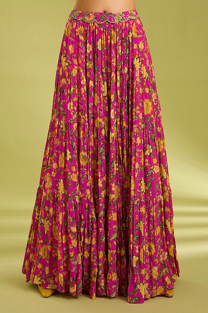 Pink Crepe Floral Printed Lehenga Set by Ewoke at Pernia's Pop Up Shop