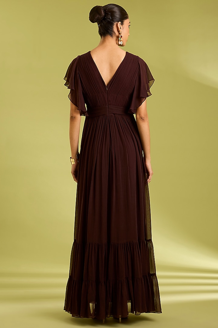 Brown Mocha Georgette Pleated Draped Summer Dress by Ewoke at Pernia's Pop Up Shop