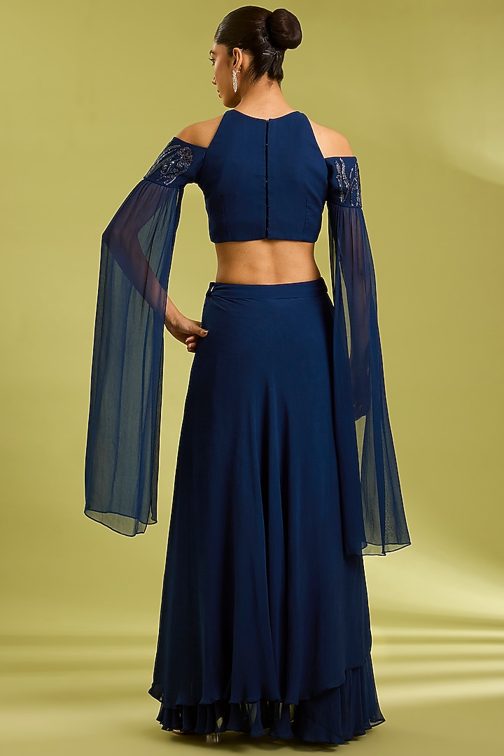 Midnight Blue Georgette Lehenga Set by Ewoke at Pernia's Pop Up Shop