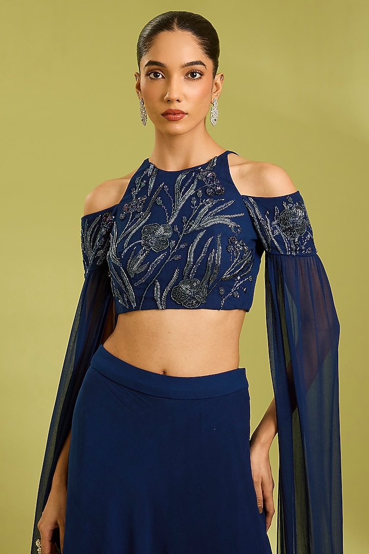 Midnight Blue Georgette Lehenga Set by Ewoke at Pernia's Pop Up Shop