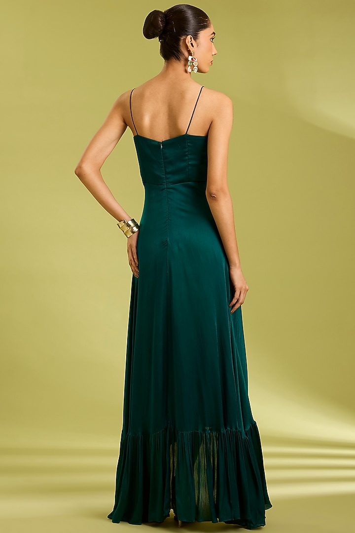 Green Georgette Satin Cutwork Embroidered Ruffled Summer Dress by Ewoke at Pernia's Pop Up Shop