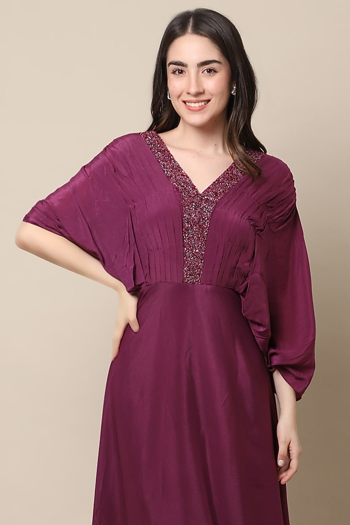 Wine Embellished Draped Summer Dress by Ewoke at Pernia's Pop Up Shop