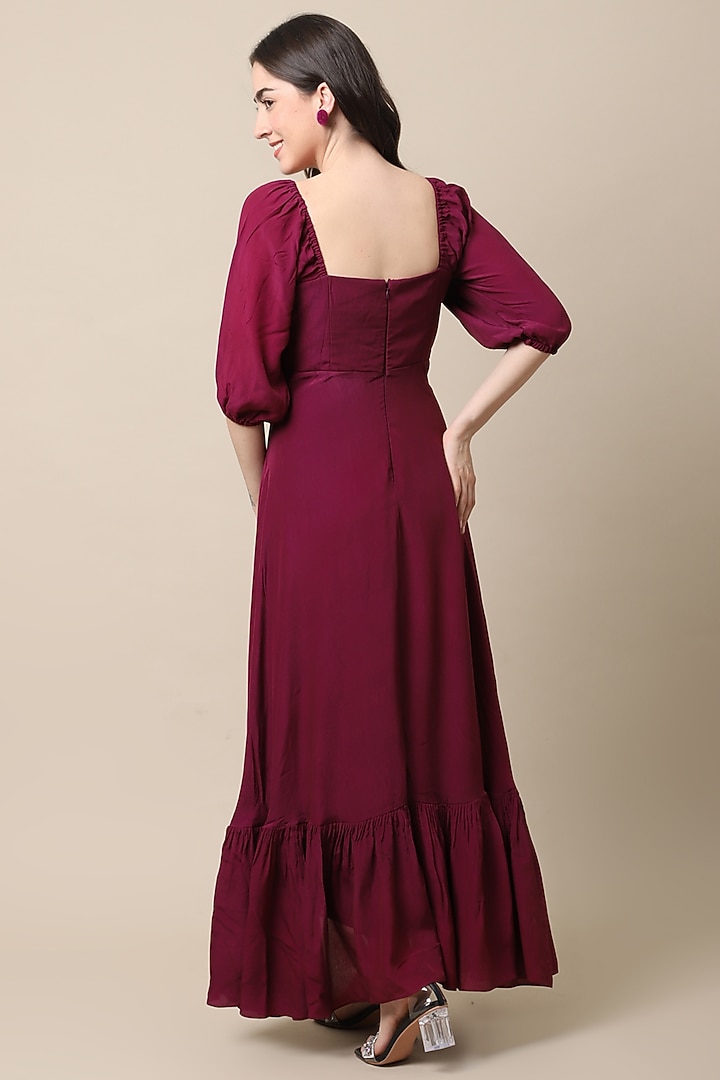 Wine Handcrafted Ruffled Summer Dress by Ewoke at Pernia's Pop Up Shop