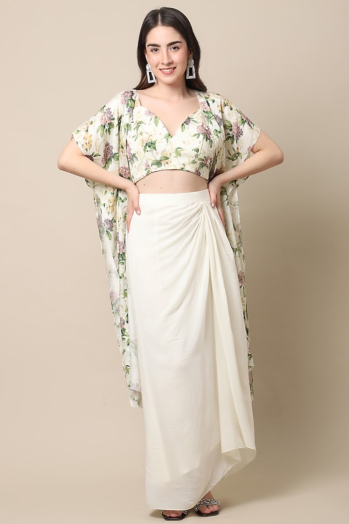 White Tencel Dhoti Skirt Set by Ewoke