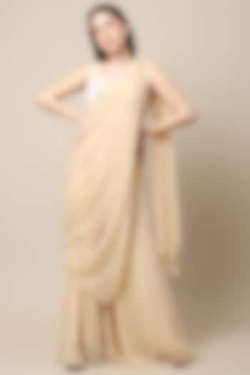 Beige Georgette Lehenga Saree Set by Ewoke