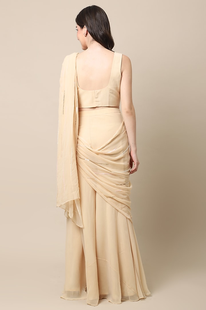Beige Georgette Party Wear Lehenga Saree Set by Ewoke at Pernia's Pop Up Shop