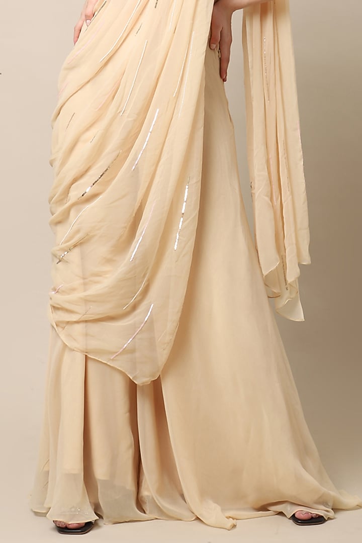 Beige Georgette Party Wear Lehenga Saree Set by Ewoke at Pernia's Pop Up Shop