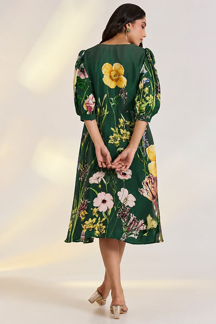 Green Crepe Floral Printed Summer Dress by Ewoke at Pernia's Pop Up Shop