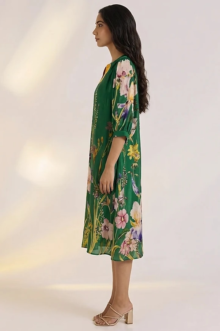 Green Crepe Floral Printed Summer Dress by Ewoke at Pernia's Pop Up Shop