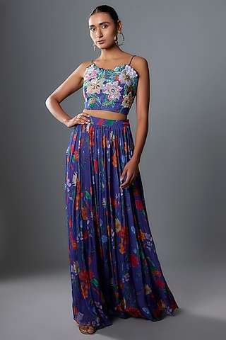 Blue Bemberg Gathered Skirt Set by Ewoke