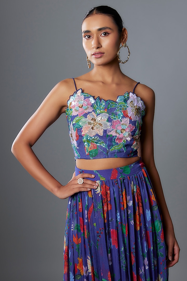 Blue Bemberg Gathered Skirt Set by Ewoke at Pernia's Pop Up Shop