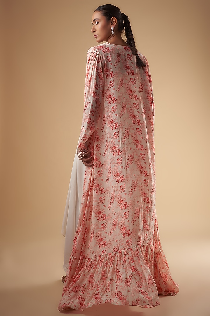 Ivory Crepe Floral Printed Jacket Vacation Dress by Ewoke at Pernia's Pop Up Shop