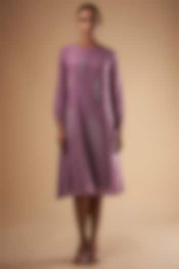 Purple Crepe Embroidered Paneled Dress by Ewoke