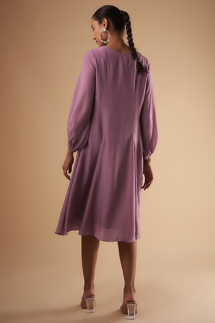 Purple Crepe Embroidered Paneled Summer Dress by Ewoke at Pernia's Pop Up Shop
