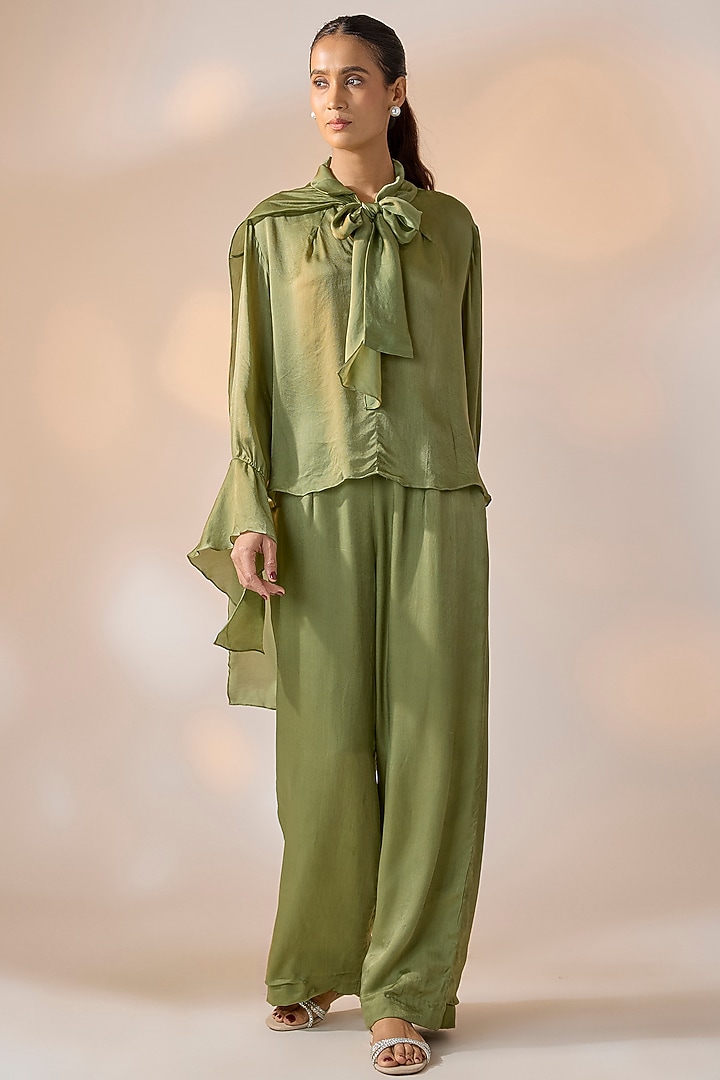 Olive Green Sheer Co-Ord Set by Ewoke at Pernia's Pop Up Shop