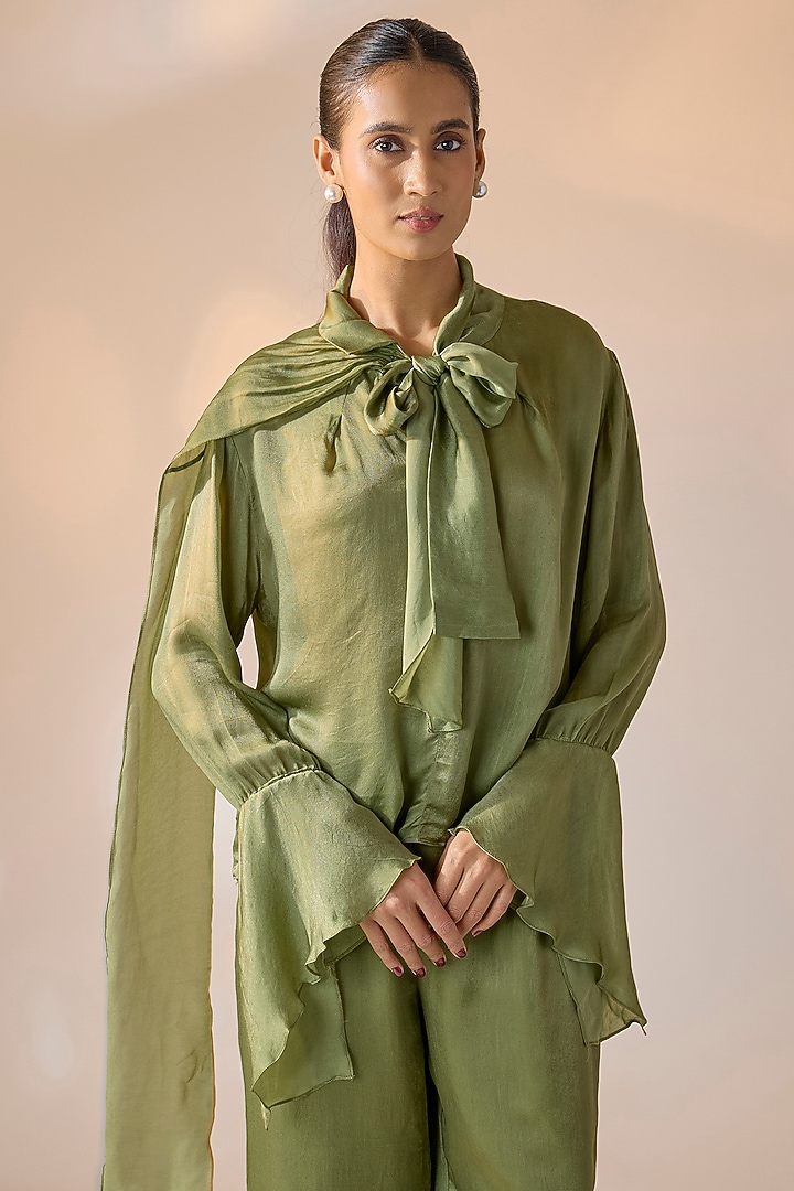 Olive Green Sheer Co-Ord Set by Ewoke at Pernia's Pop Up Shop