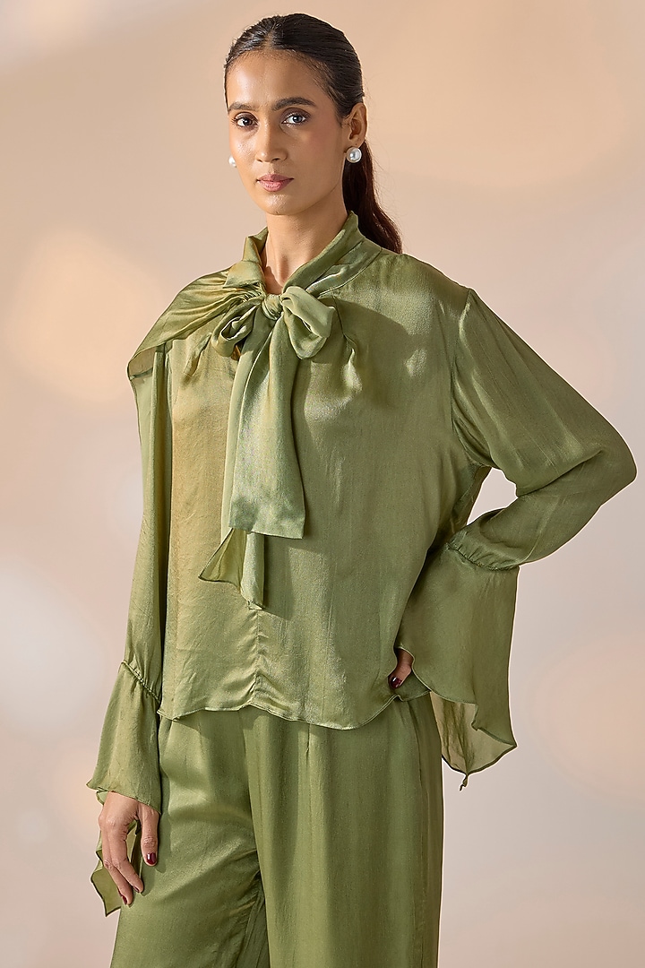 Olive Green Sheer Co-Ord Set by Ewoke at Pernia's Pop Up Shop