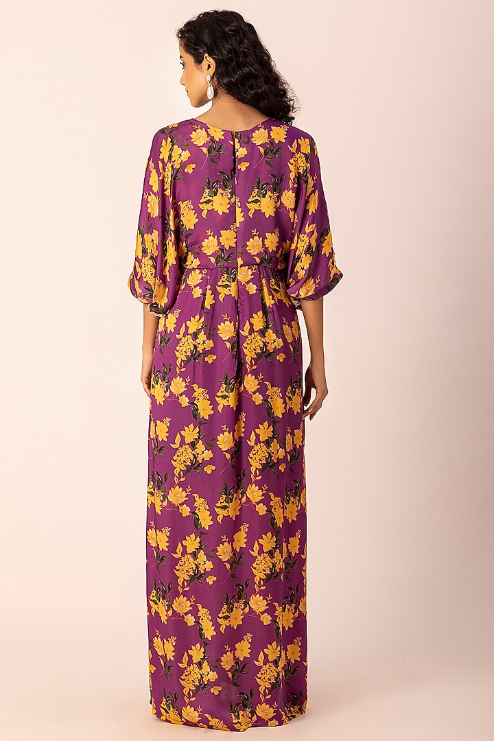 Purple Satin Pearl Hand Embroidered Kaftan by Ewoke at Pernia's Pop Up Shop