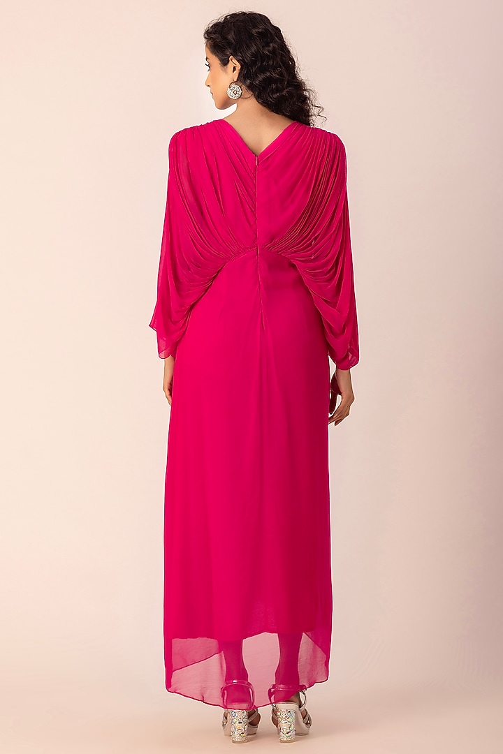 Pink Georgette Crystal & Beads Hand Embroidered Draped Vacation Dress by Ewoke at Pernia's Pop Up Shop