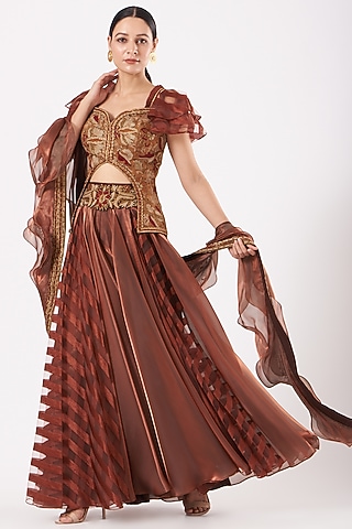 Copper Organza Satin Sharara Set by Expressionist By Jaspreet