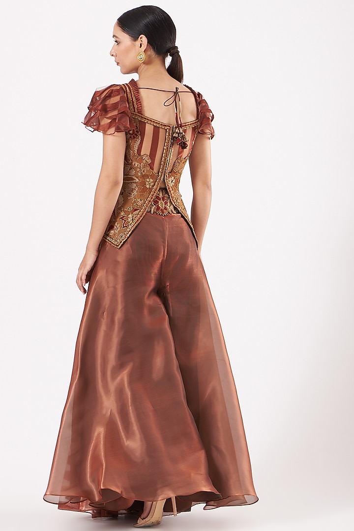 Copper Organza Satin Wedding Sharara Set by Expressionist By Jaspreet at Pernia's Pop Up Shop