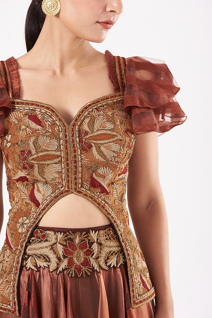 Copper Organza Satin Wedding Sharara Set by Expressionist By Jaspreet at Pernia's Pop Up Shop
