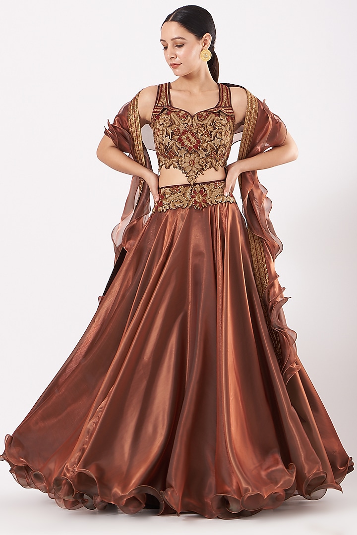 Copper Embellished Skirt Set by Expressionist By Jaspreet at Pernia's Pop Up Shop