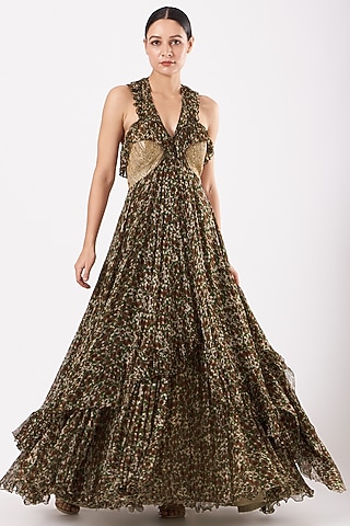 Copper Printed Layered Dress by Expressionist By Jaspreet