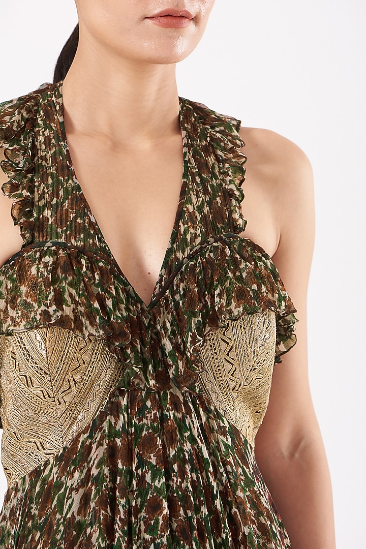 Copper Printed Layered Cocktail Dress by Expressionist By Jaspreet at Pernia's Pop Up Shop