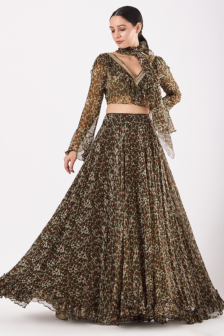 Copper Floral Printed Skirt Set by Expressionist By Jaspreet
