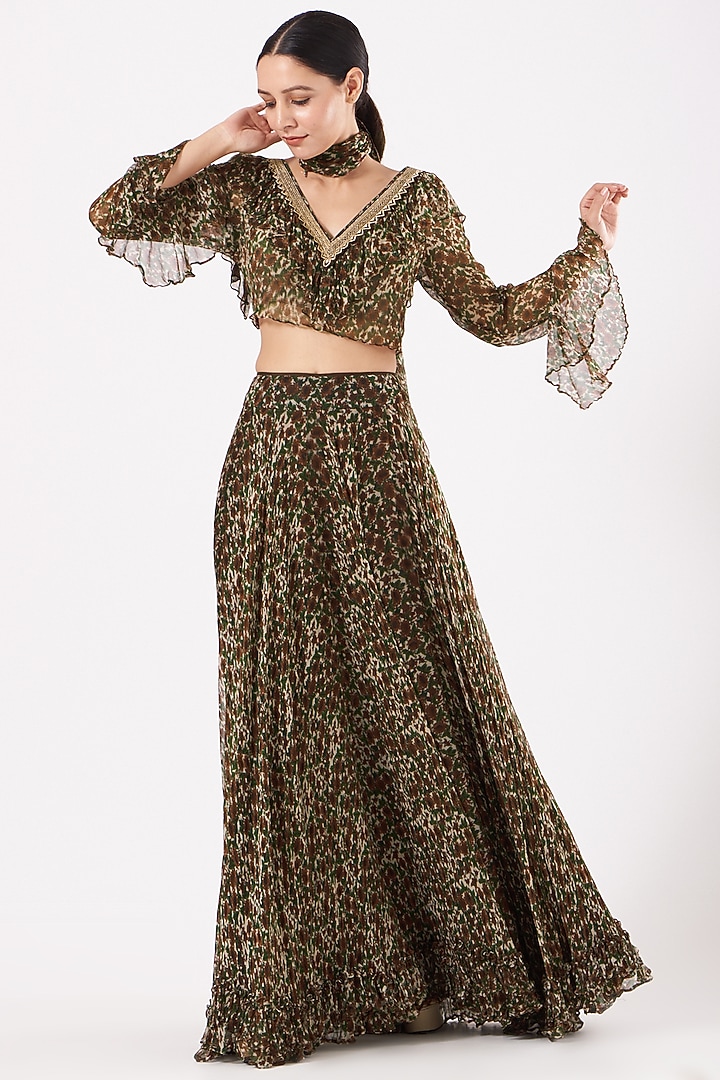Copper Floral Printed Skirt Set by Expressionist By Jaspreet at Pernia's Pop Up Shop