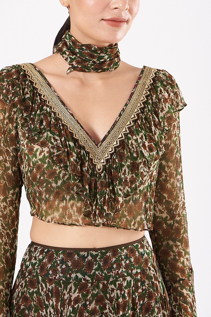 Copper Floral Printed Skirt Set by Expressionist By Jaspreet at Pernia's Pop Up Shop