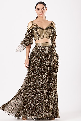 Copper Floral Printed Palazzo Pant Set by Expressionist By Jaspreet
