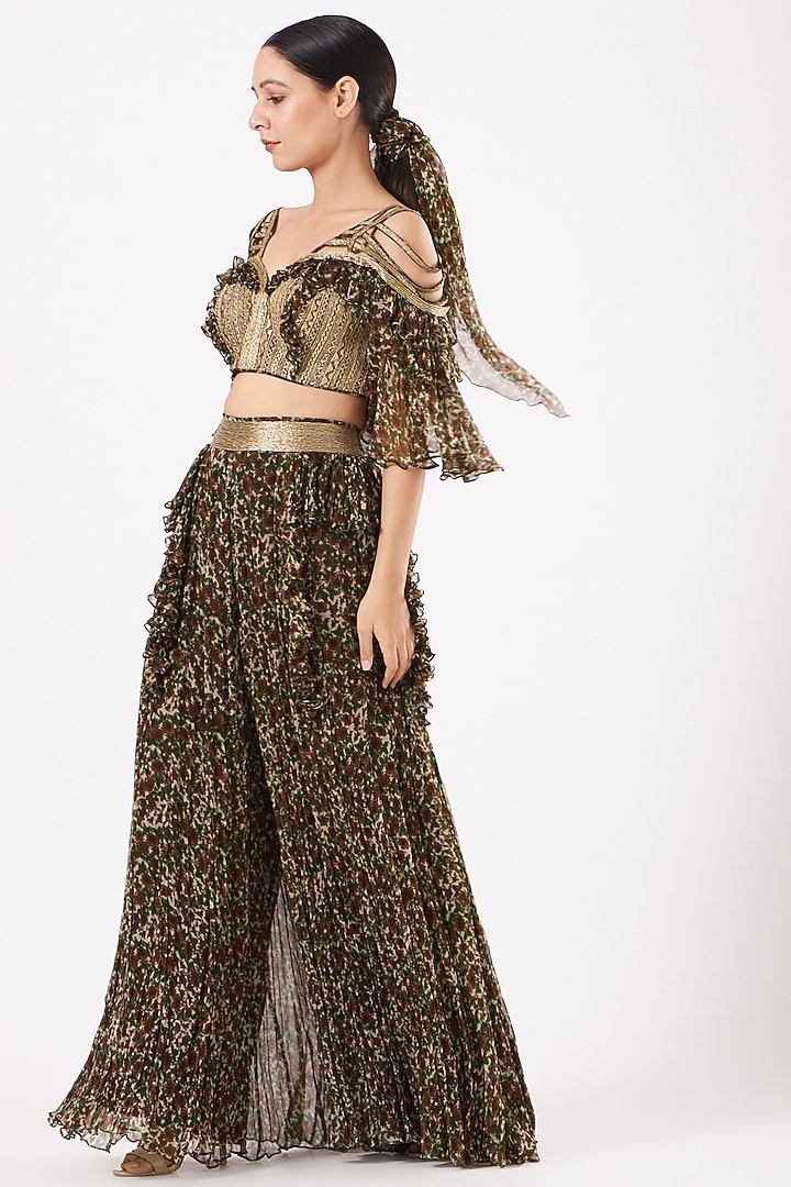 Copper Floral Printed Palazzo Pant Set by Expressionist By Jaspreet at Pernia's Pop Up Shop