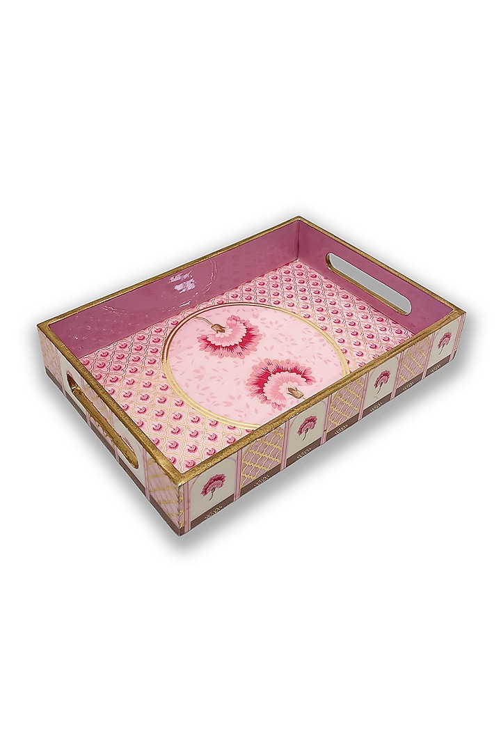 Pink Floral Motif Tray Set (Set of 2) by Expression Gifting