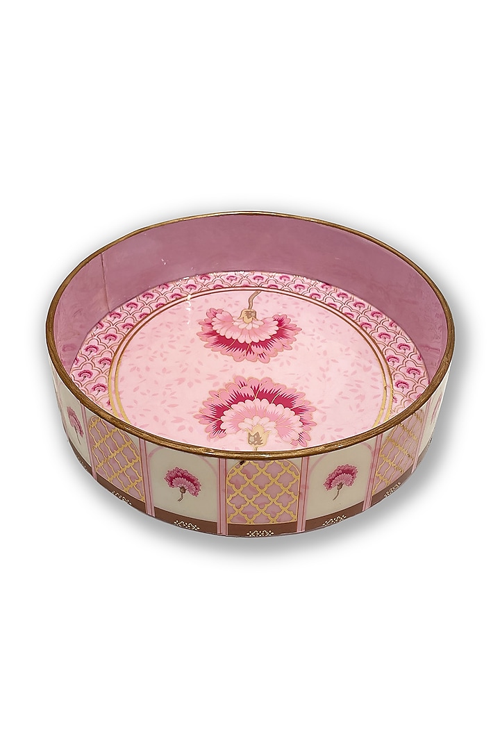Pink Floral Motif Tray Set (Set of 2) by Expression Gifting
