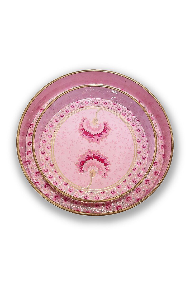 Pink Floral Motif Tray Set (Set of 2) by Expression Gifting at Pernia's Pop Up Shop