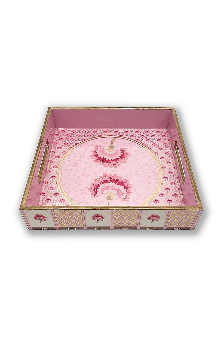 Pink Floral Motif Tray Set (Set of 2) by Expression Gifting at Pernia's Pop Up Shop