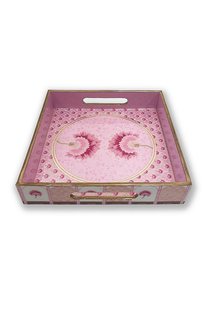 Pink Floral Motif Tray Set (Set of 2) by Expression Gifting at Pernia's Pop Up Shop