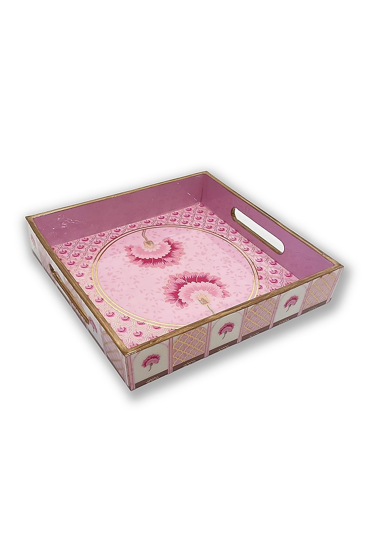 Pink Floral Motif Tray Set (Set of 2) by Expression Gifting at Pernia's Pop Up Shop