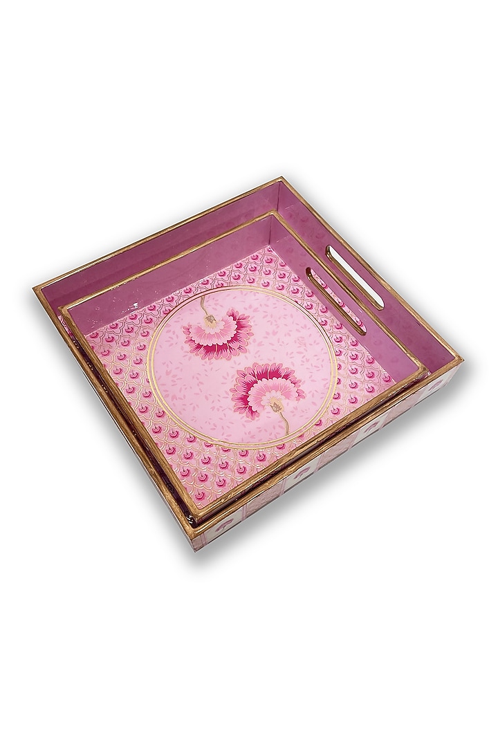 Pink Floral Motif Tray Set (Set of 2) by Expression Gifting at Pernia's Pop Up Shop