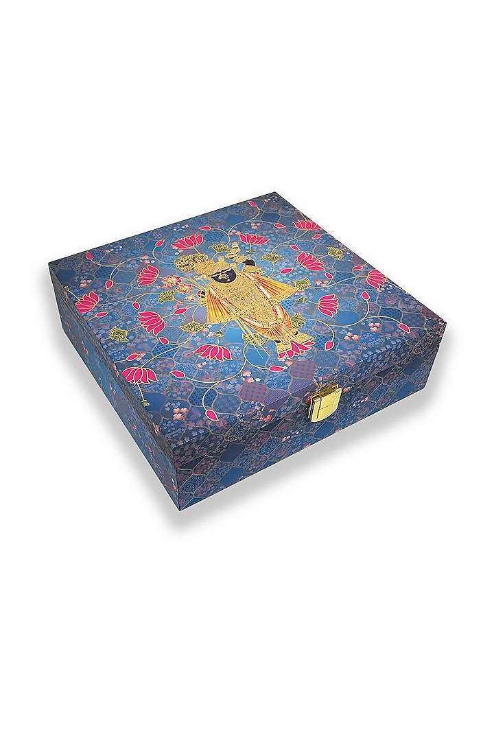 Blue Wooden Square Multi-Purpose Box by Expression Gifting at Pernia's Pop Up Shop