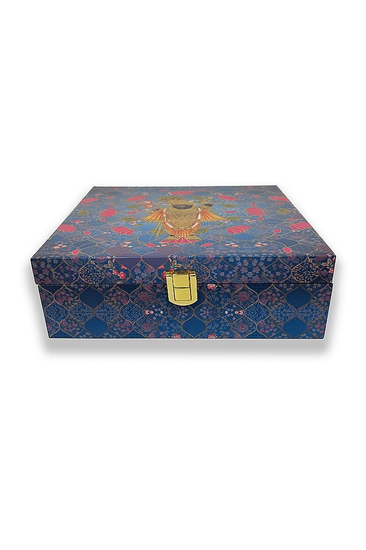 Blue Wooden Square Multi-Purpose Box by Expression Gifting at Pernia's Pop Up Shop