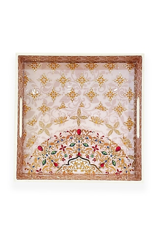 White & Gold Wooden Square Tray (Set of 2) by Expression Gifting