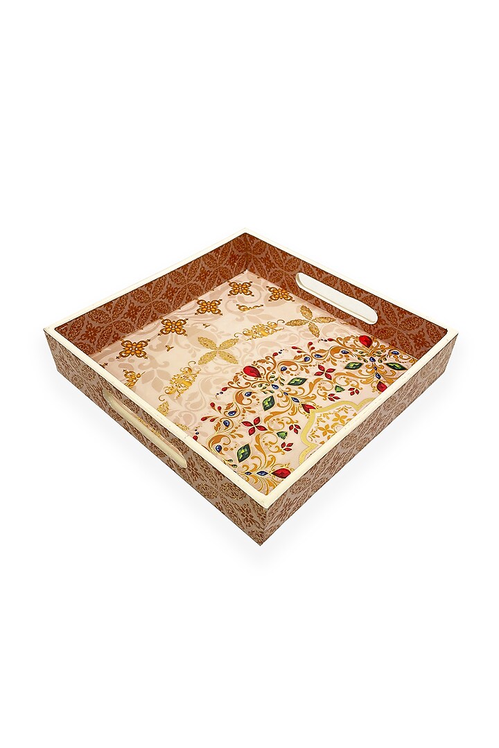 White & Gold Wooden Square Tray (Set of 2) by Expression Gifting at Pernia's Pop Up Shop