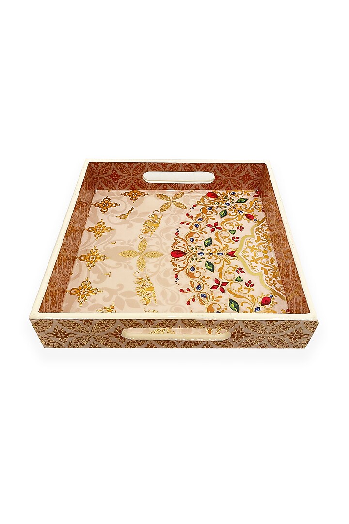 White & Gold Wooden Square Tray (Set of 2) by Expression Gifting at Pernia's Pop Up Shop