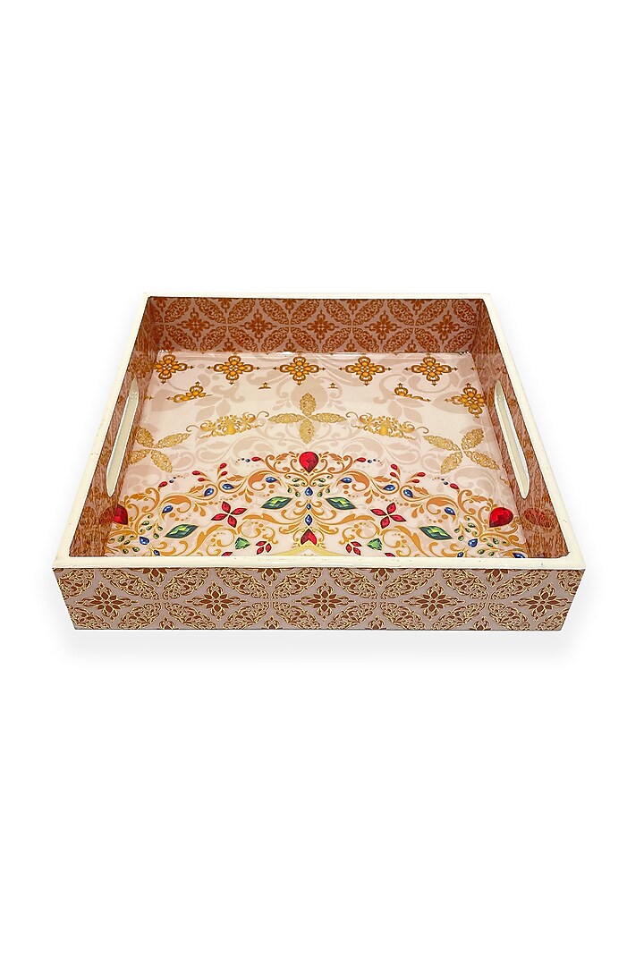 White & Gold Wooden Square Tray (Set of 2) by Expression Gifting at Pernia's Pop Up Shop