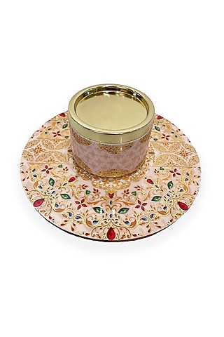 White & Gold Wooden Round Placemat by Expression Gifting