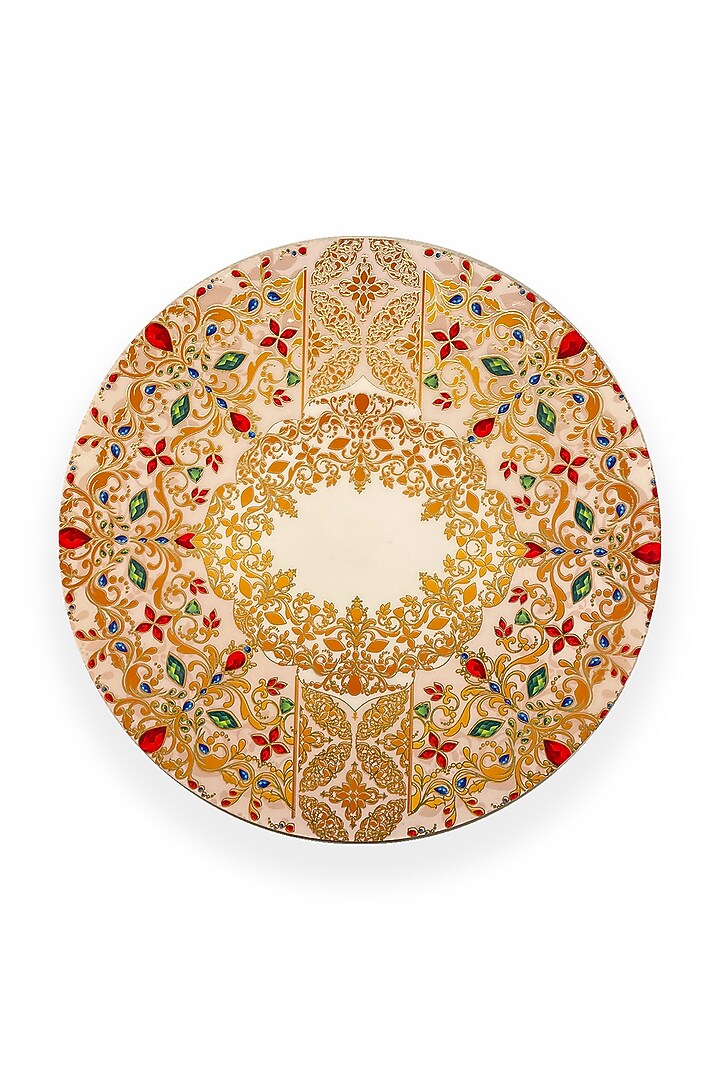 White & Gold Wooden Round Placemat by Expression Gifting at Pernia's Pop Up Shop